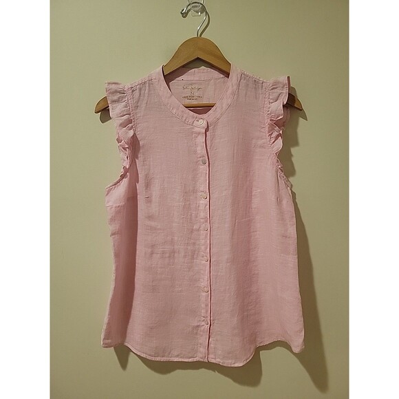 Lilly Pulitzer Briette Button Down Sleeveless Linen Top Urchin Pink Size Medium - Picture 3 of 8